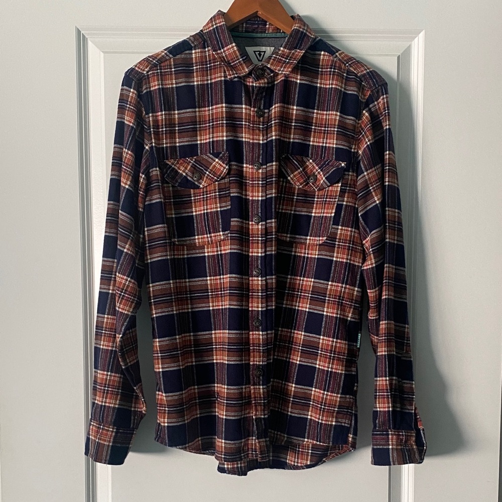 VISSLA Navy and Brown Plaid Shirt